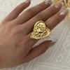 Exaggerated Geometric Heart Open Ring for Women Stainless Steel Gold Plated Starfish Conch Ring Summer Party Jewelry Gifts
