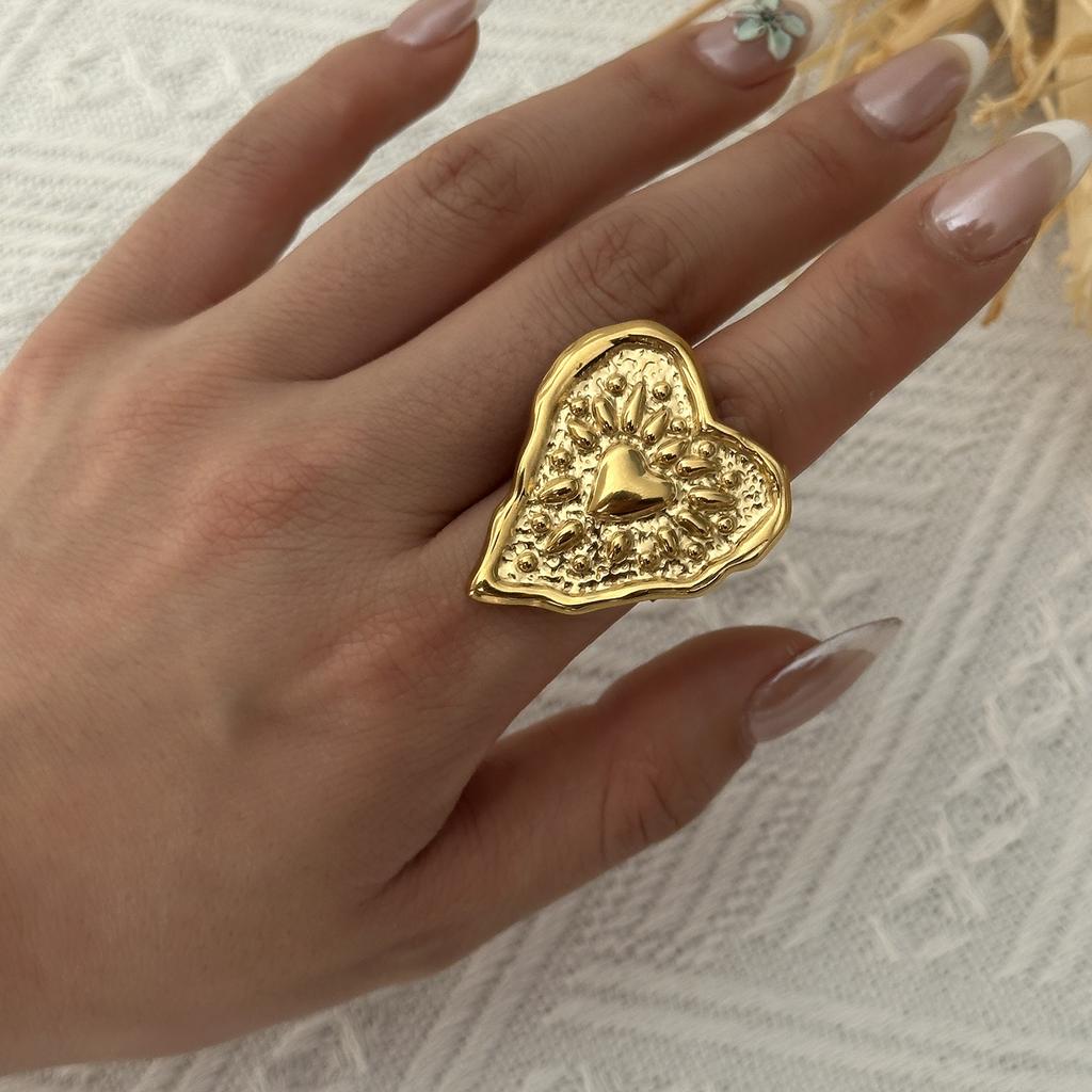 Exaggerated Geometric Heart Open Ring for Women Stainless Steel Gold Plated Starfish Conch Ring Summer Party Jewelry Gifts