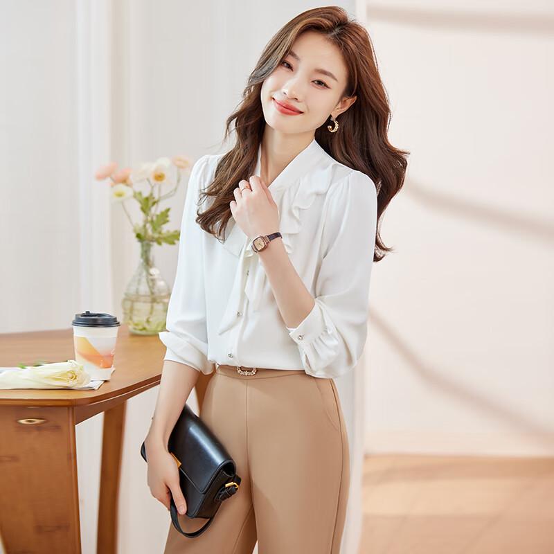 Women's Elegant Chiffon V-Neck Long Sleeve Blouse