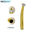 Dental High Speed Handpiece Dental Turbine 2/4 Hole Dental Handpiece with Push Button Spray Gold Color Titanium Alloy