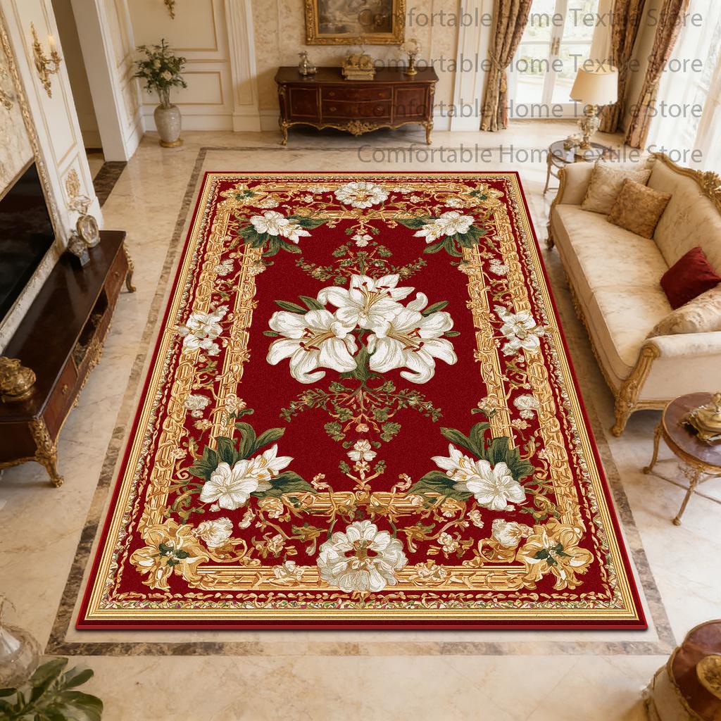 Red French Court Floral Style Living Room Carpet Home Decoration Luxury Easy Clean Soft Rug Non-slip Lint-free Coffee Tables Mat