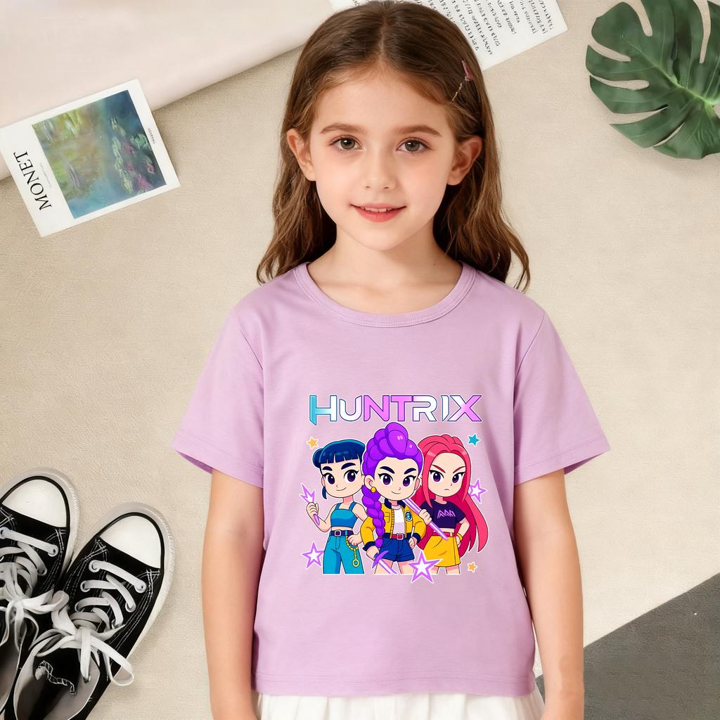 KPop Dämonenjäger Cartoon Print T-Shirts Mädchen Modisch Bequem Kurzärmlig Sommer Vielseitiges Alltags-T-Shirt
