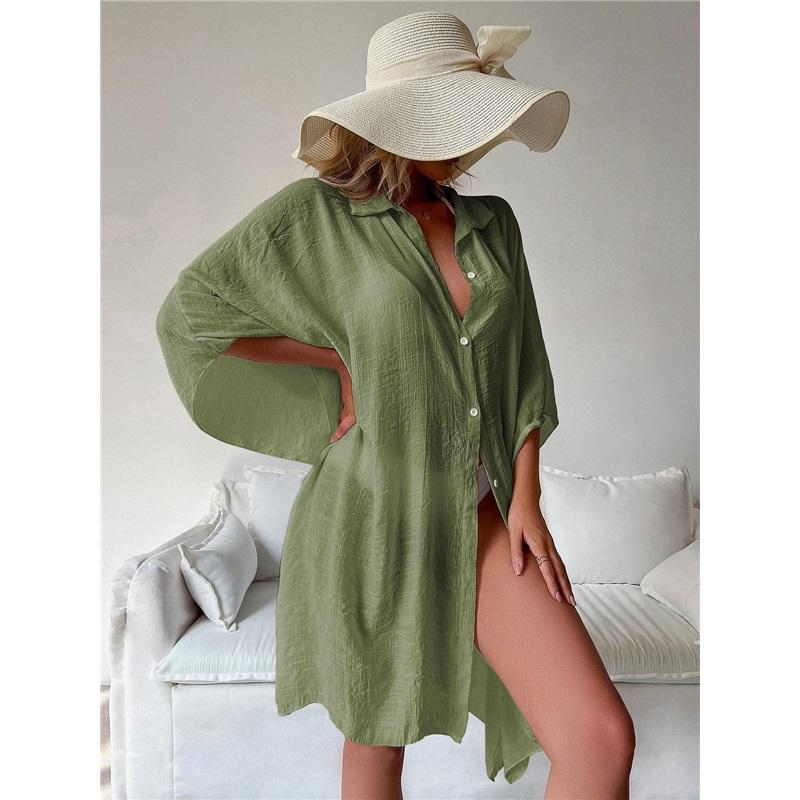 Summer Loose Cardigan Sun Protection Woman Bikini Cover-up Swimsuit Solid Beachwear Cover-Ups Swimwear Women Kimono Dress