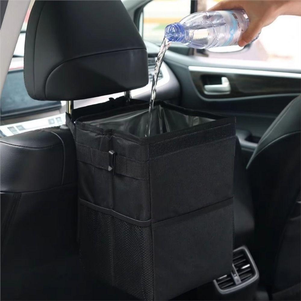 Washable Car Trash Can Waterproof Car Organizer With Lid Hanging Garbage Bag Car Accessories