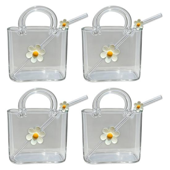 Skleněný hrnek ve tvaru kabelky 750 ml Průhledný Kreativní termohrnek na džusy Koktejly Ledovou kávu Roztomilá skleněná peněženka Dekorativní akvarium Váza Kabelkové vázy na párty