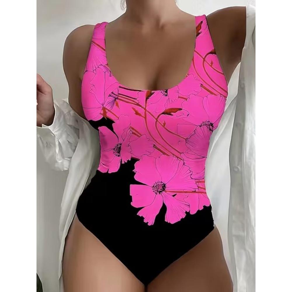 Sommer Sexy Abstraktes Muster Gedruckter Einteiler Badeanzug Schlanke Passform und Schlankmachend, Tiefes U-Rücken Design, Strand Pool Urlaub Auffälliger Mode Badeanzug