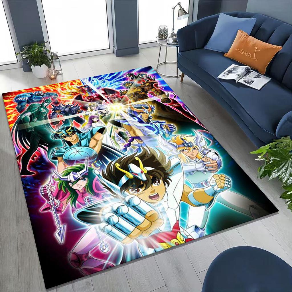 Retro Anime Saint Seiya Gold Saint Cartoon Rug for Bedroom Living Room Sofa Home Doormat Decor,Kids Play Non-slip Floor Mat Gift