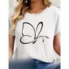 Europäische Größen Damen 100% Schmetterlingsprint Lässiges T-Shirt - Weiches Rundhals-Kurzarm-Oberteil, Maschinenwaschbar, Frühling/Sommer Alltags-Essential