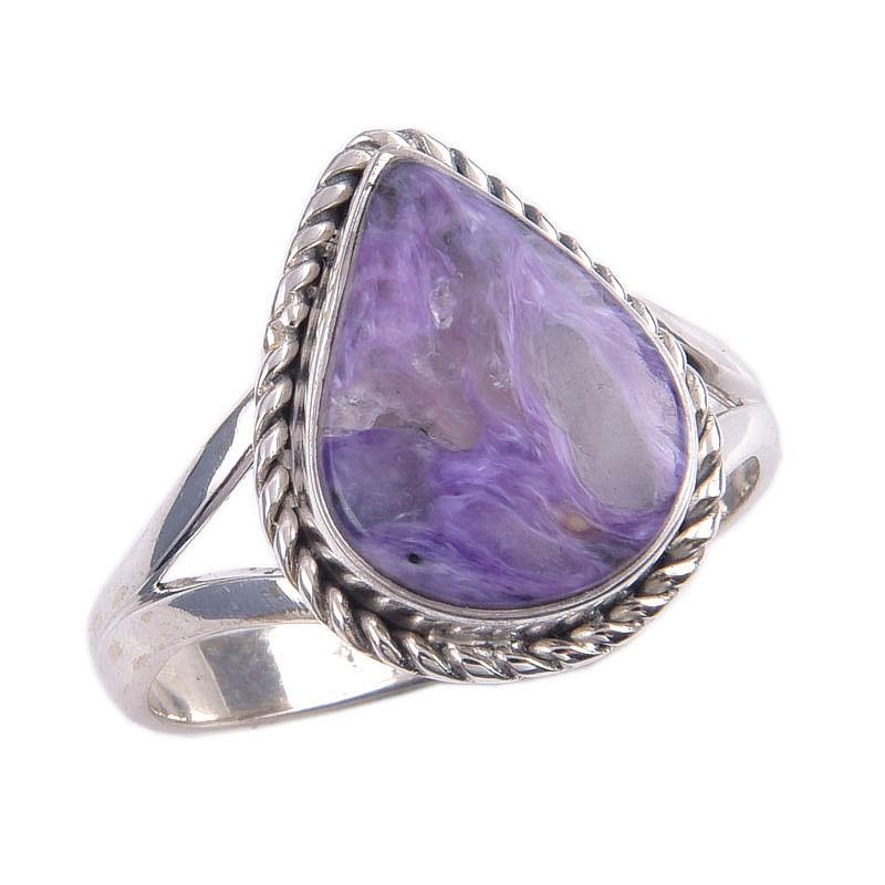 Natürlicher Charoit Edelstein 925 Massiv Sterlingsilber Schmuck Ring Größe 8.5 V8a00