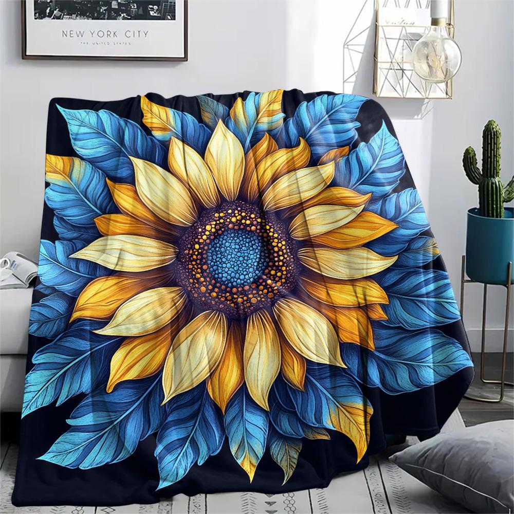 Sunflower Print Flannel Blanket, High Quality Comfortable for All Seasons, Home Decor, Warmth and Comfort, Perfect for Christmas Gifts