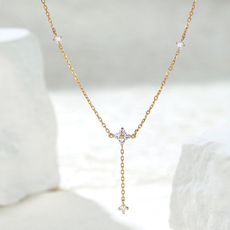 18K Gold-Plated Sterling Silver Four-Leaf Clover Zircon Pendant Necklace 18K Gold