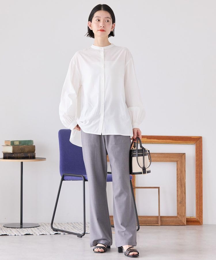 American Holik Casual Back Frill Band Collar Shirt for Women, Off-White