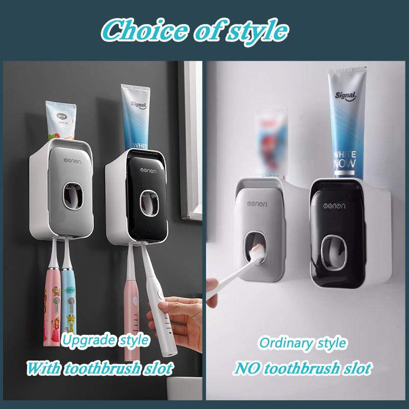 HOMZY Automatic Toothpaste Dispenser Wall-Mounted Bathroom Toothpaste Squeezer Punch-Free Toothbrush Holder Rack Bathroom Acces
