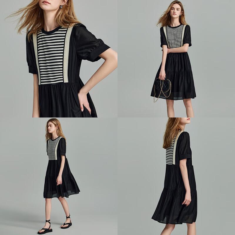 Demana Lyocell Blend Striped Pleated Puffy Summer Dress