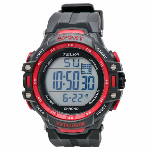 Klefer TE-D281-RD Men's Digital Sports Watch, Waterproof, Multi-Function, Urethane Strap, Black