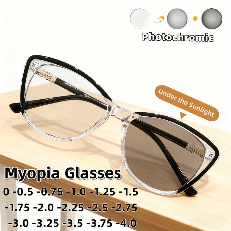 Retro Cat-Eye Photochromic Prescription Glasses High-definition Anti-blue Light Eyewear Minus Diopter Eyeglasses 0 To -4.0