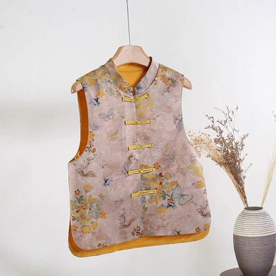 Stand-up Collar Jacquard Vest Women's Retro Disc-buckled Sleeveless Vest Autumn Vest Top