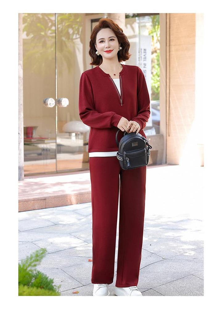 2026 Spring/Autumn Women's Casual Hoodie & Straight-Leg Pants Set for Middle-Aged and Elderly Moms