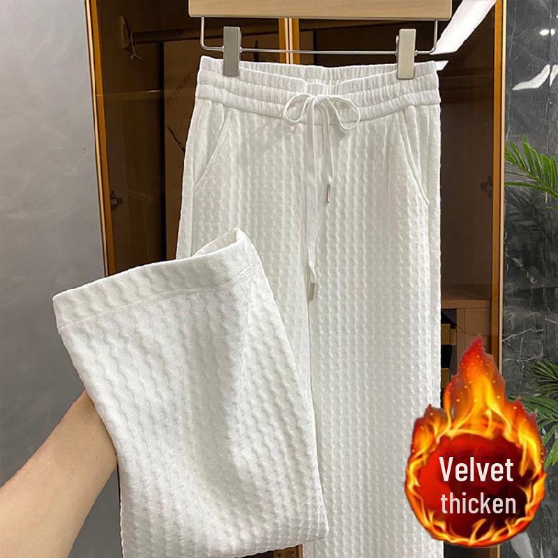 

Женские жаккардовые широкие брюки с высокой талией белого цвета - повседневные брюки весна/осень XXL белый