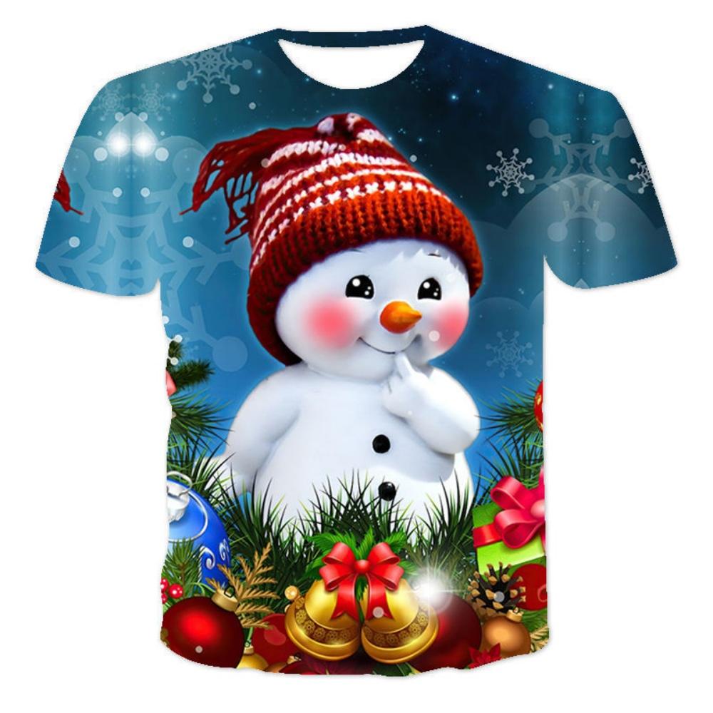Santa Claus Children's T-Shirt Cute Christmas Print Short Sleeves Tees O-Neck Casual Children's Tops Holiday Children's Clothing