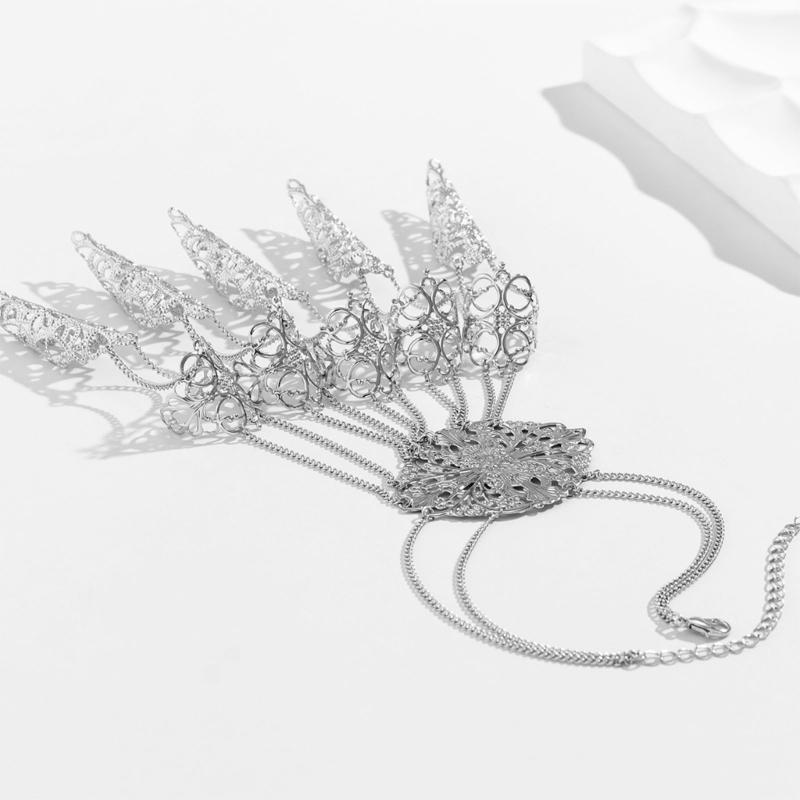 Ancient Queen Bracelet with Finger Nails Tip Claw Rings Belly Dance Hand Chain Jewelry Chain Finger Rings Bracelet Women