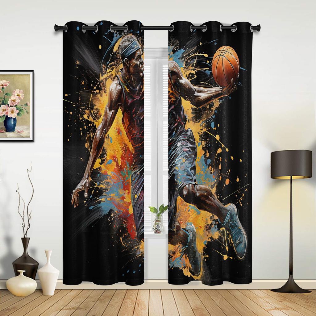 Fenstervorhänge im Sport-Stil mit Basketball-Motiv für Wohnzimmer, Schlafzimmer, moderne Jalousien, Vorhänge für die Küche