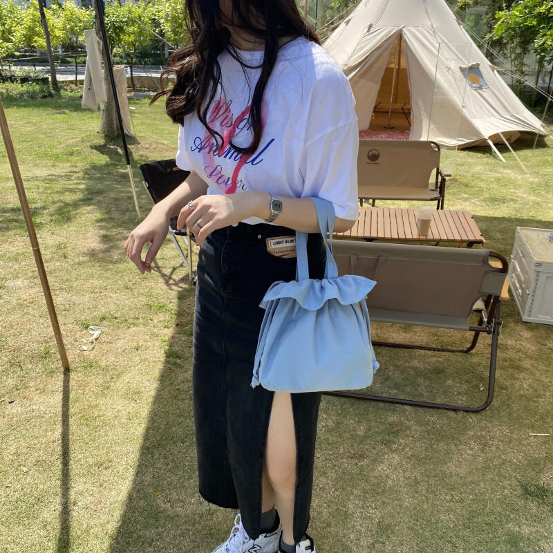 Women's Shoulder Bags New Fashion Cream Goose Yellow Ruffle Edge Pleated Bag Leisure Versatile Outdoor Canvas Bag Handheld Bags