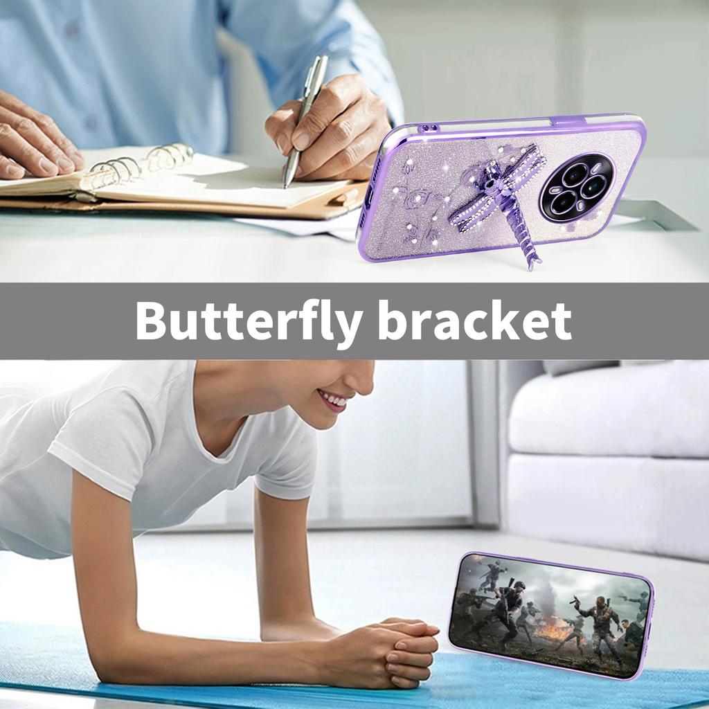 KADEM For Realme 14 Pro 5G Case Dragonfly Kickstand TPU Flowers Glitter Phone Cover