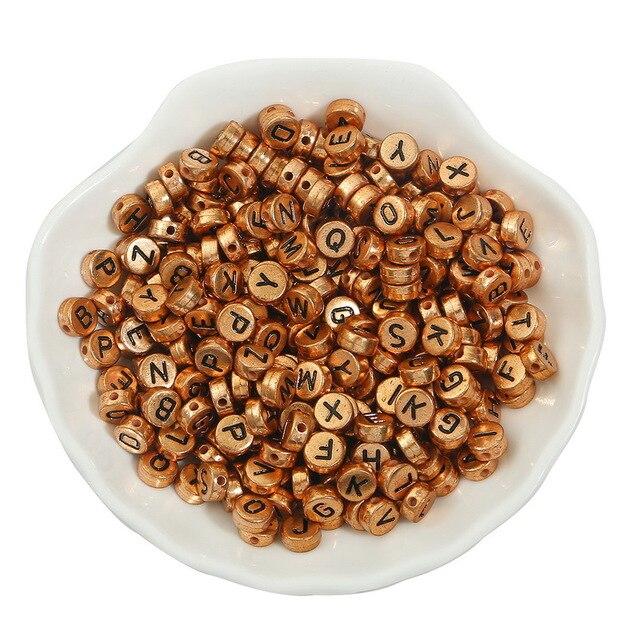 

100 шт., металлические цветные акриловые круглые бусины с алфавитом/буквой для изготовления ювелирных изделий, браслет ручной работы, ожерелье бронзовый