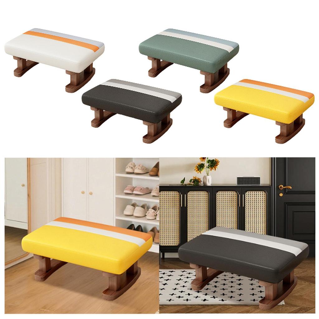 Rectangle Footrest with Wooden Legs, Padded Foot Stool, Small Ottoman for Bedroom