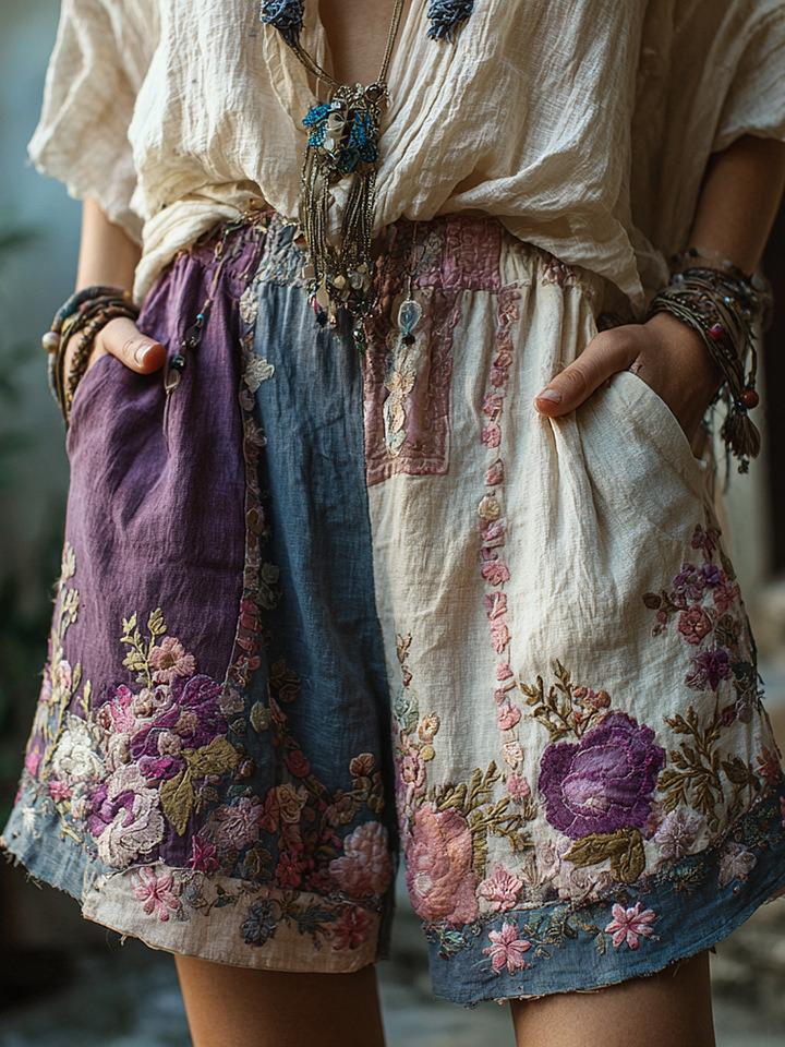Pantaloncini Casual da Donna con Stampa Floreale Retrò Europei e Americani 2025