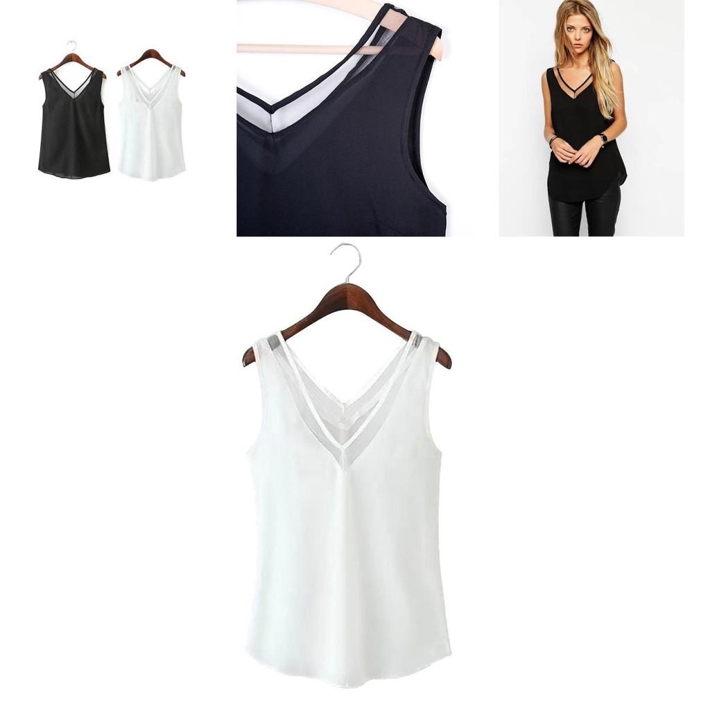 Stylish Sleeveless Sheer Chiffon V-neck Vest Streetwear Fashion Top Comfortable Cool