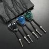 Vintage Triangular Stone Bolo Tie Cowboy Costume Accessory for Men and Women Western PU Leather Cord Necktie Necklace