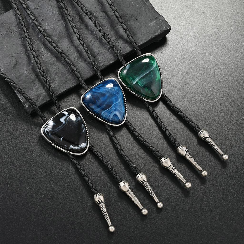 Vintage Triangular Stone Bolo Tie Cowboy Costume Accessory for Men and Women Western PU Leather Cord Necktie Necklace