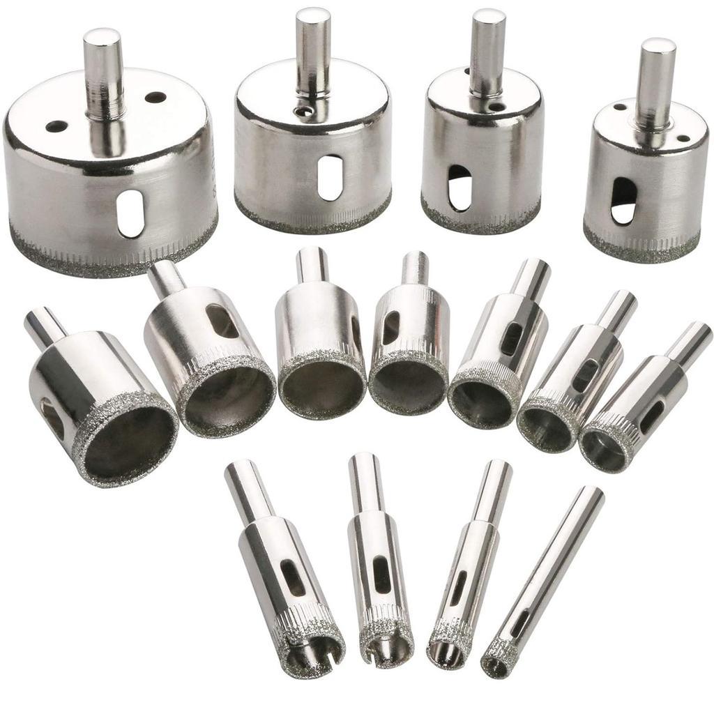 15pcs Diamond Drill Bits Glass Drill Bit Diamond Hole Saw Tile Drill Bits Kit for Ceramic Bottles Porcelain Marble Granite Stone