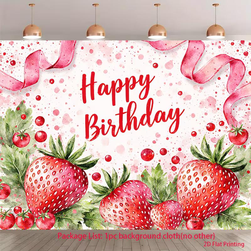 

2D Watercolor Strawberry Birthday Backdrop for Girls Berry Themed Photo Booth Background 47.2x31.5inch/120*80cm