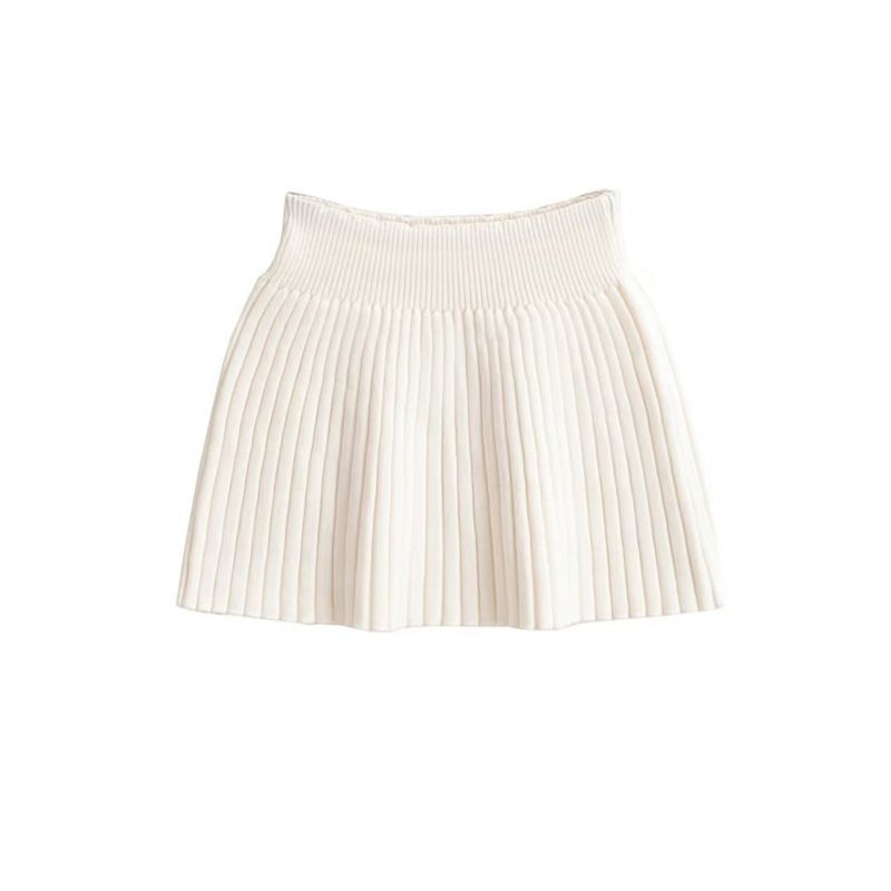 

Xiaoguzi High Waist Stretch Knitting A- line Skirt Figure-Flattering Easy to Wear Simple Plaid Bottomless Pants Short Skirt for Women Beige White S