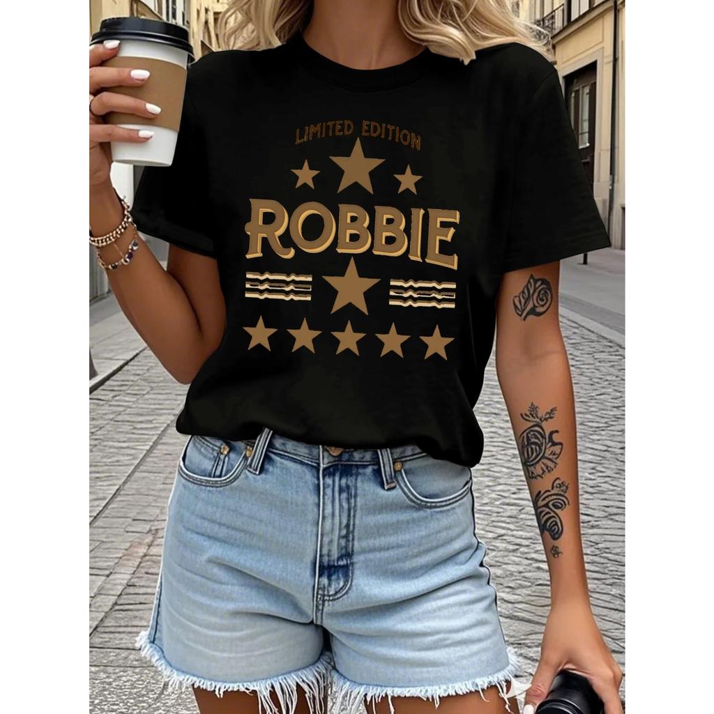Limited Edition Robbie Star Women'S T-Shirt - Soft Breathable Pure Tee, Relaxed Fit Everyday Casual Top for Concerts, Outfits & Casual Attire
