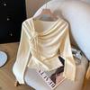 Elegant 3D Floral Lace-Up Knit Top for Women - Autumn/Winter 2025, Slimming Fit with Ruffled Collar