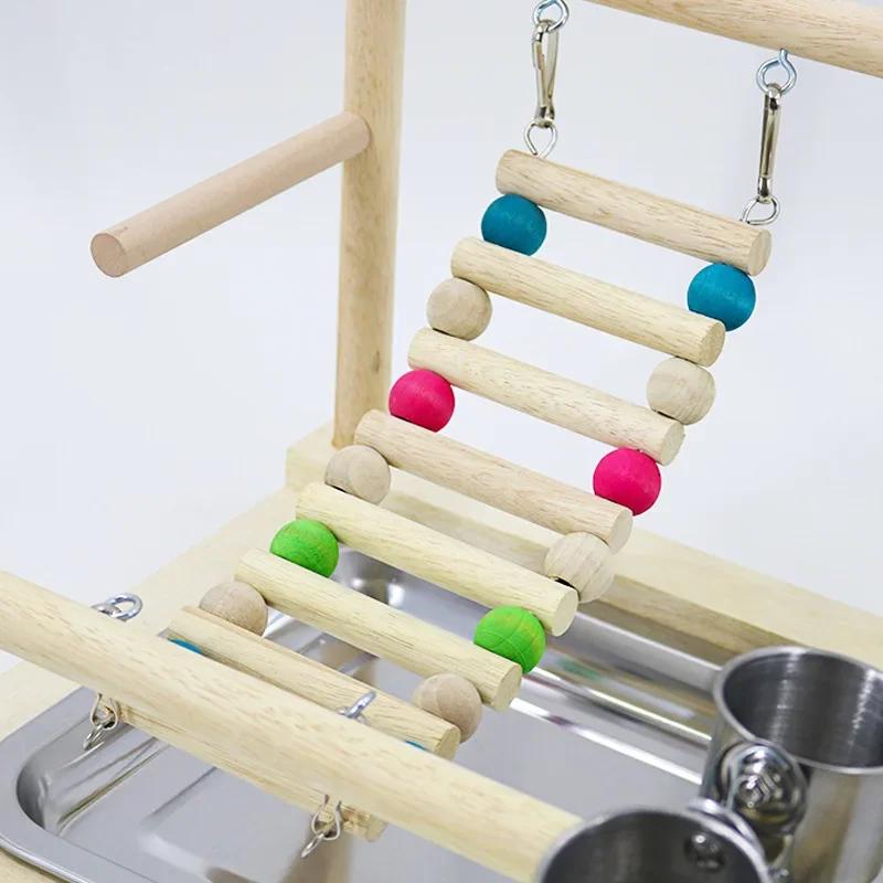 Parrot Playstand Hračky pro ptáčky Hračky pro ptáky Stojan Korela Dětské hřiště Dřevěný bidélko Dětské hřiště Žebřík s kovovým krmným talířem Hračka