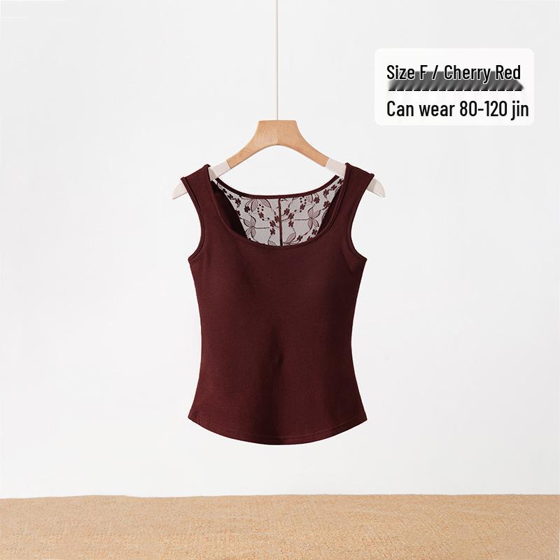 

Brushed Lace Patchwork Square Neck Tank with Built-in Bra F (80-120 lbs)