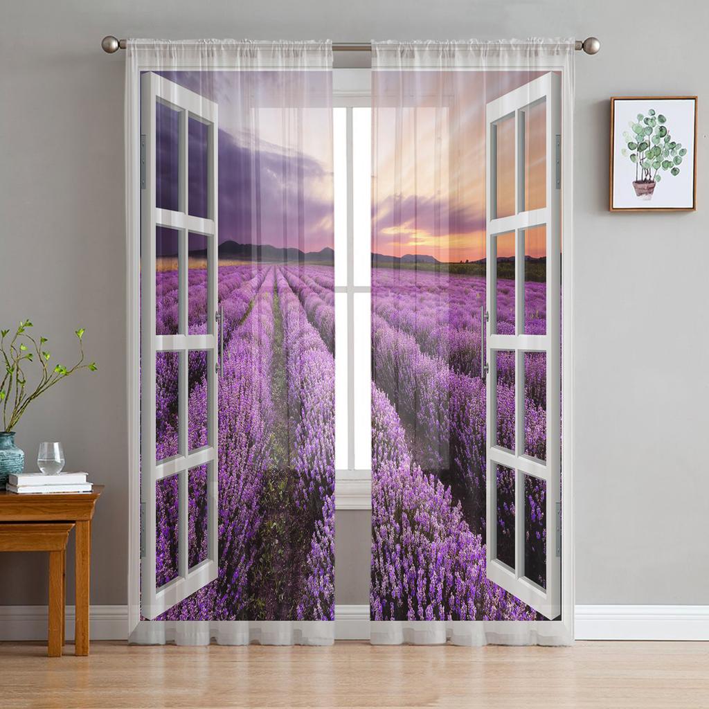 For Living Room Bedroom Space Decoration Chiffon Translucent Voile Kitchen Area Window Opening Drape Drapes - Sunrise Snow Footprints Tulle Curtains