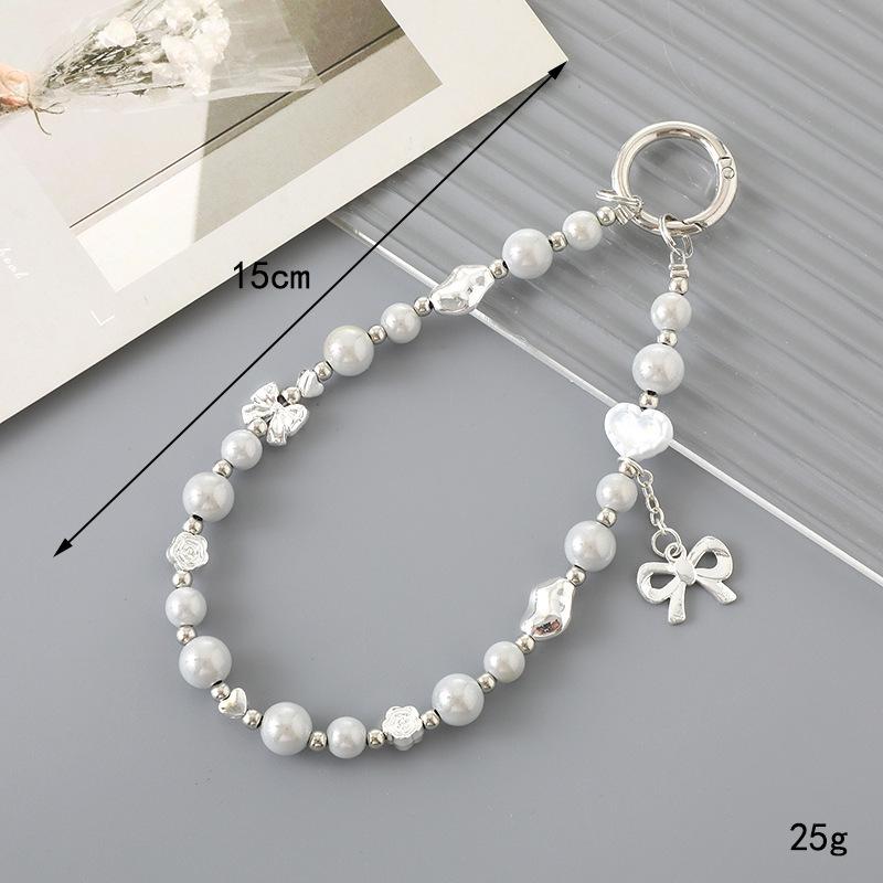 New Pearl Bow Beaded Pendant Phone Case Charm Wrist Strap Lanyard