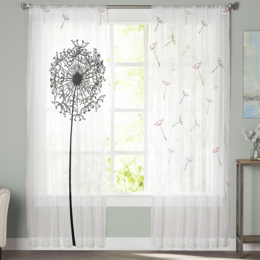 Lack White Dandelion Seeds Tulle Curtains For Living Room Voile Sheer Window Curtain For Bedroom Chiffon Curtains For Kitchen