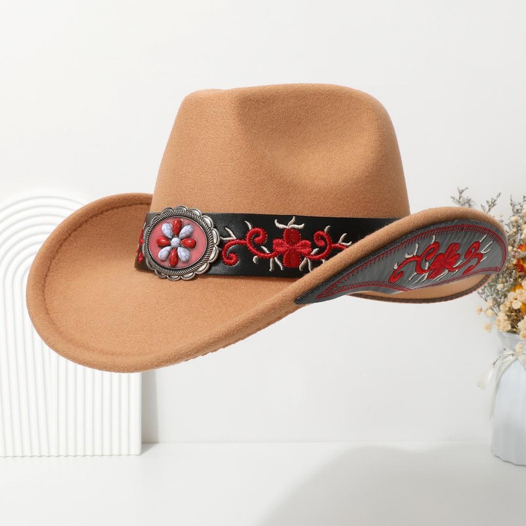 New jazz hat made of high-quality wool felt, decorated with gemstone belts, suitable for European and American parties, western cowboy hat