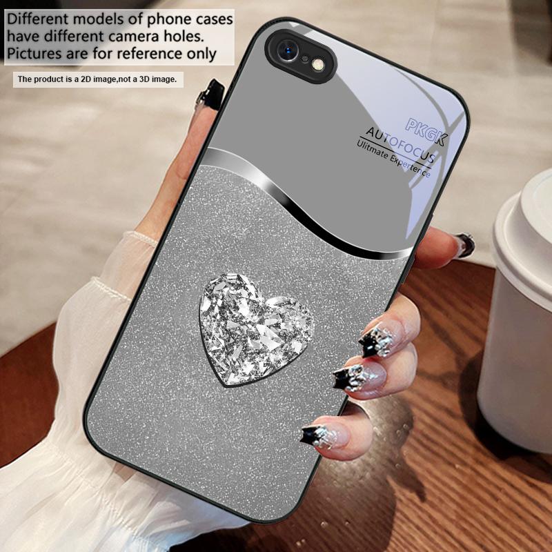 Gradient Diamond Love For iPhone 17 Air 16 E 15 14 13 Plus 12 Mini 11 17 Pro Max XR Xs Max 16E 7 8 Tempered Glass Phone Case