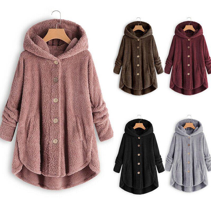 Cozy Women Winter Solid Fluffy Coat Overcoat With Button Jacket And Loose Sweater