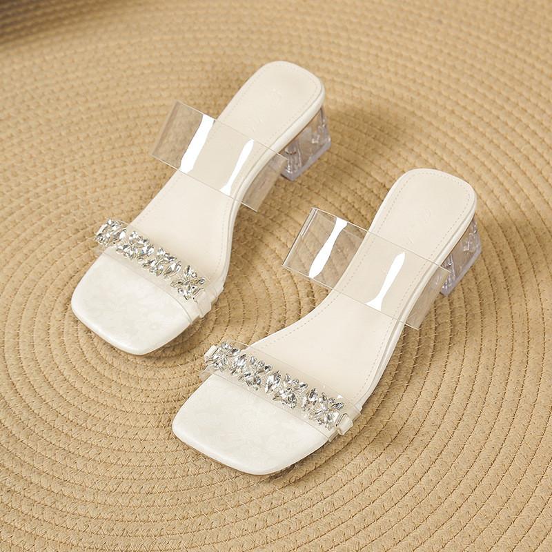 Chic Summer Transparent Crystal Heeled Sandals For Women Stylish Casual Design