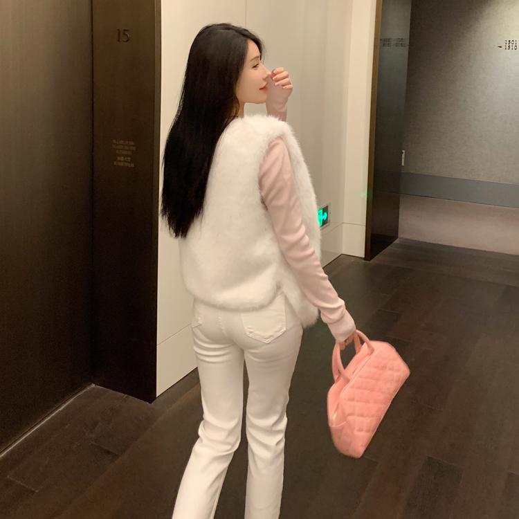 Autumn Winter Faux Mink Fur Vest Coat for Women Fur Outerwear Ladies Casual Sleeveless Jacket