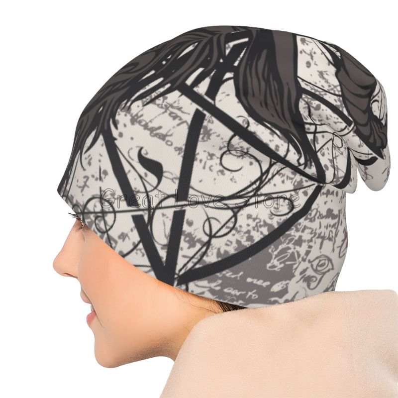 Pentagram Goat Skull Beanie Hat Autumn Winter Warm Bonnet Cap Unisex Knit Hats Headwear Skullies Beanies